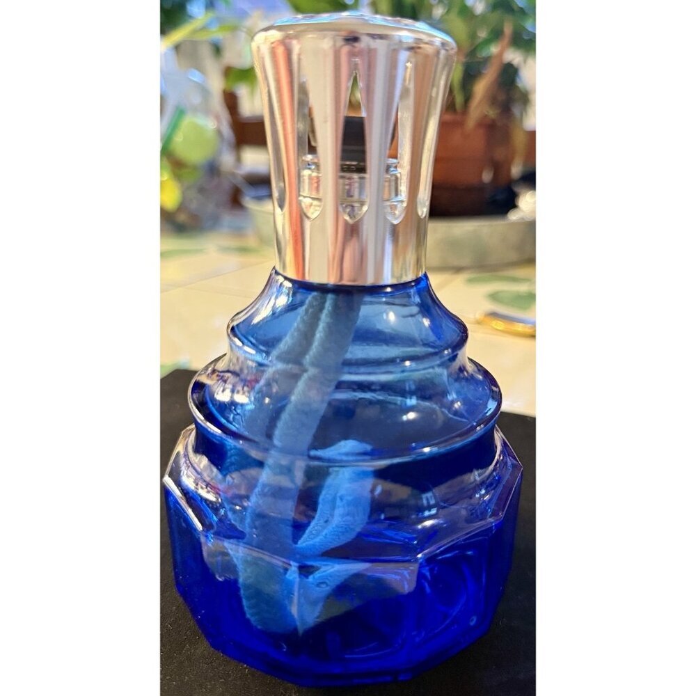 LAMPE BERGER Cobalt Blue 6"  Tall Fragrance Lamp Silver  Tone Crown Complete - Picture 5 of 9